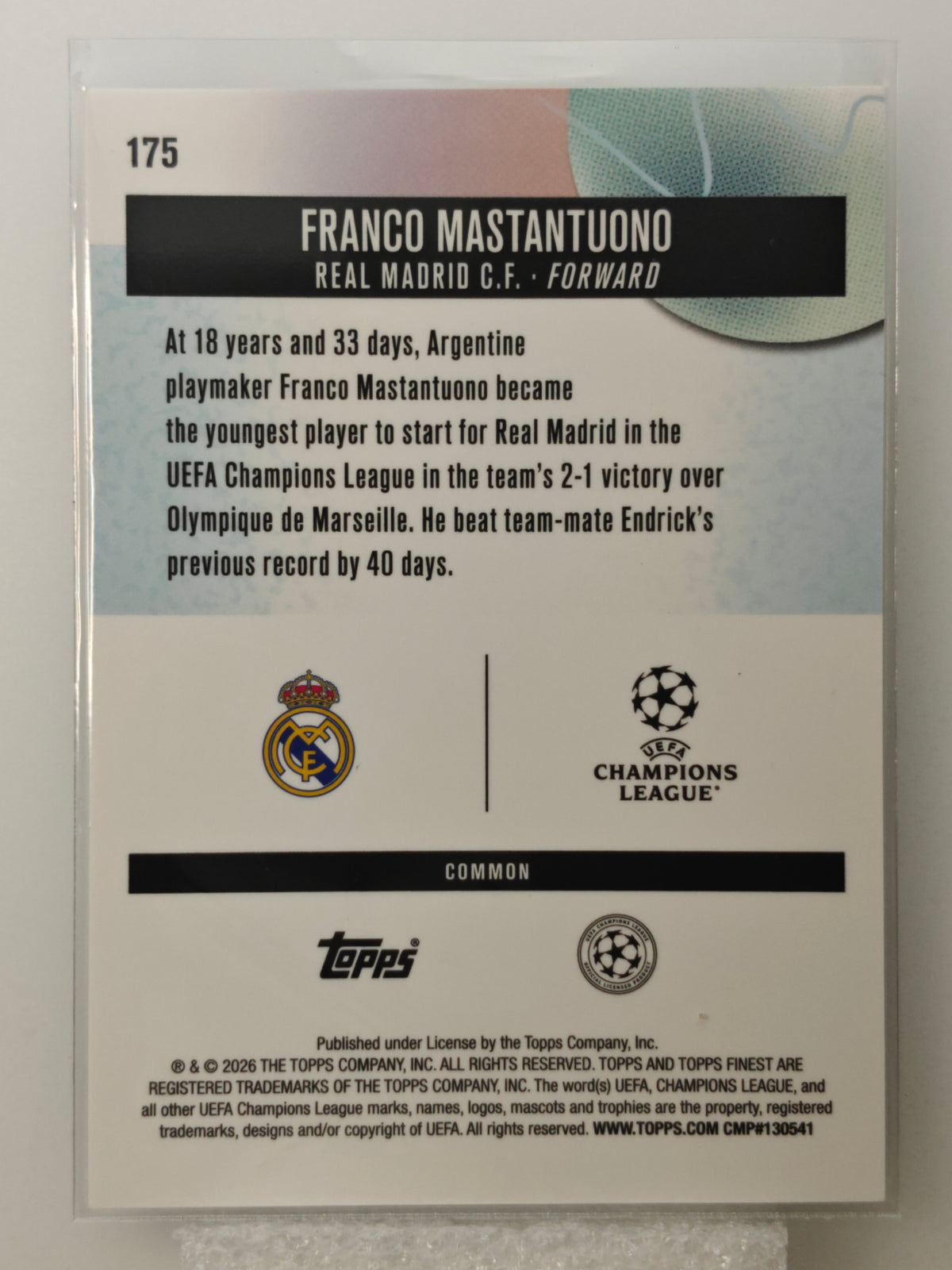 Franco Mastantuono /75 RC - Topps Finest 25/26