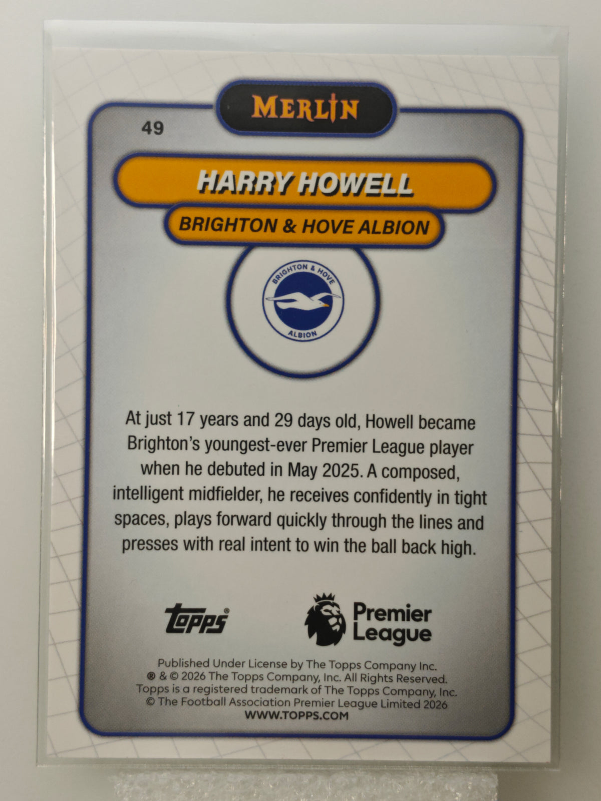 Harry Howell /199 RC - Topps Merlin 25/26