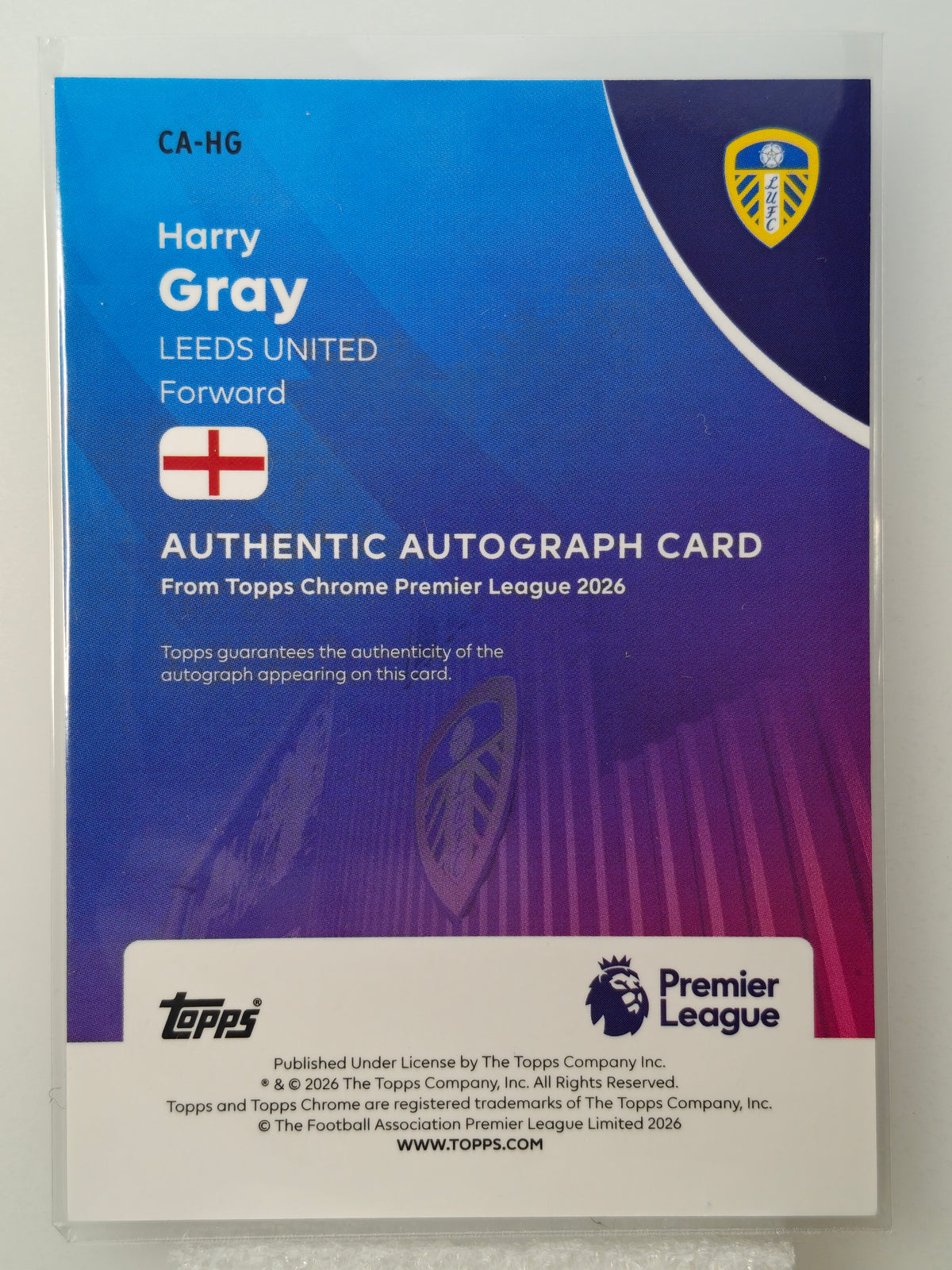 Harry Gray auto RC - Topps Chrome PL 25/26
