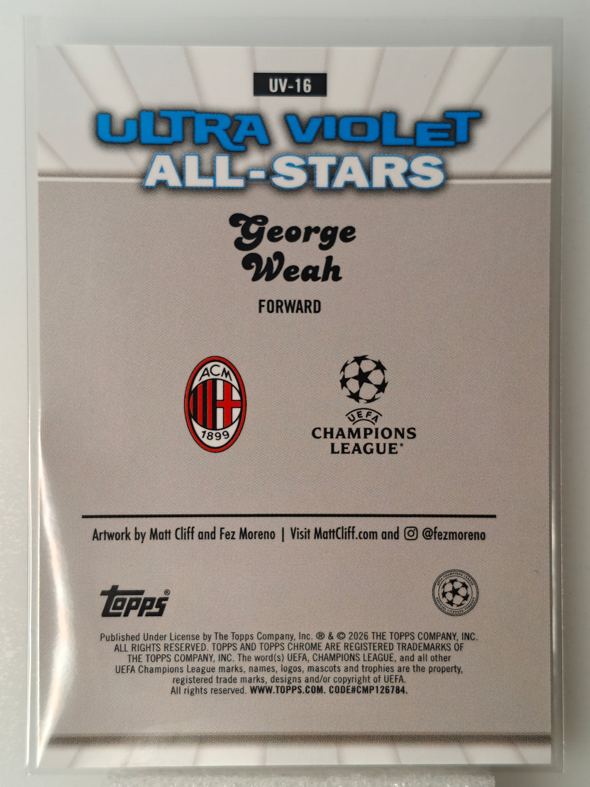 George Weah /50 Ultra Violet Casehit SP - Topps Chrome 25/26