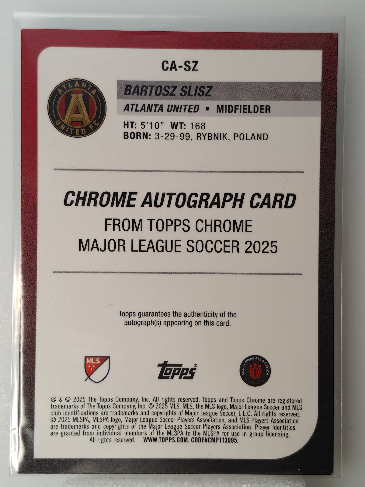 Bartosz Slisz auto /199 - Topps Chrome Mls 25/26