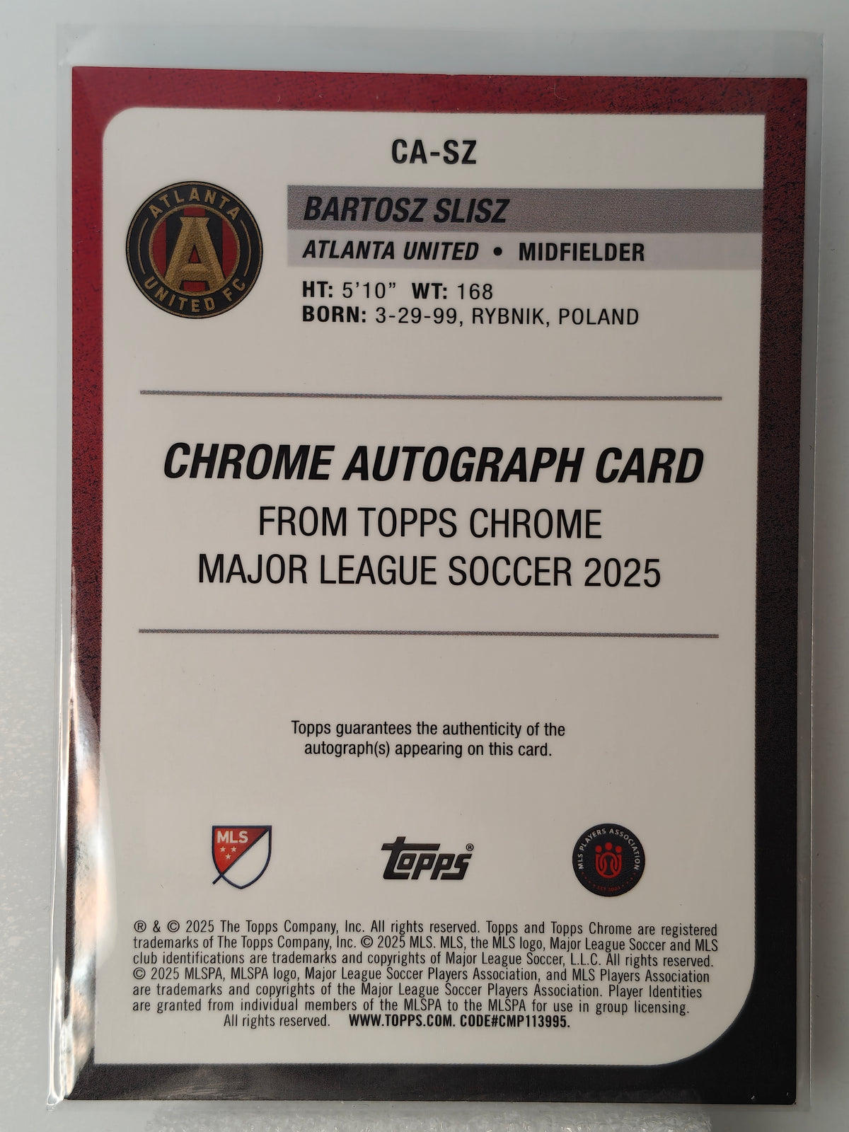 Bartosz Slisz auto /150 - Topps Chrome Mls 25/26