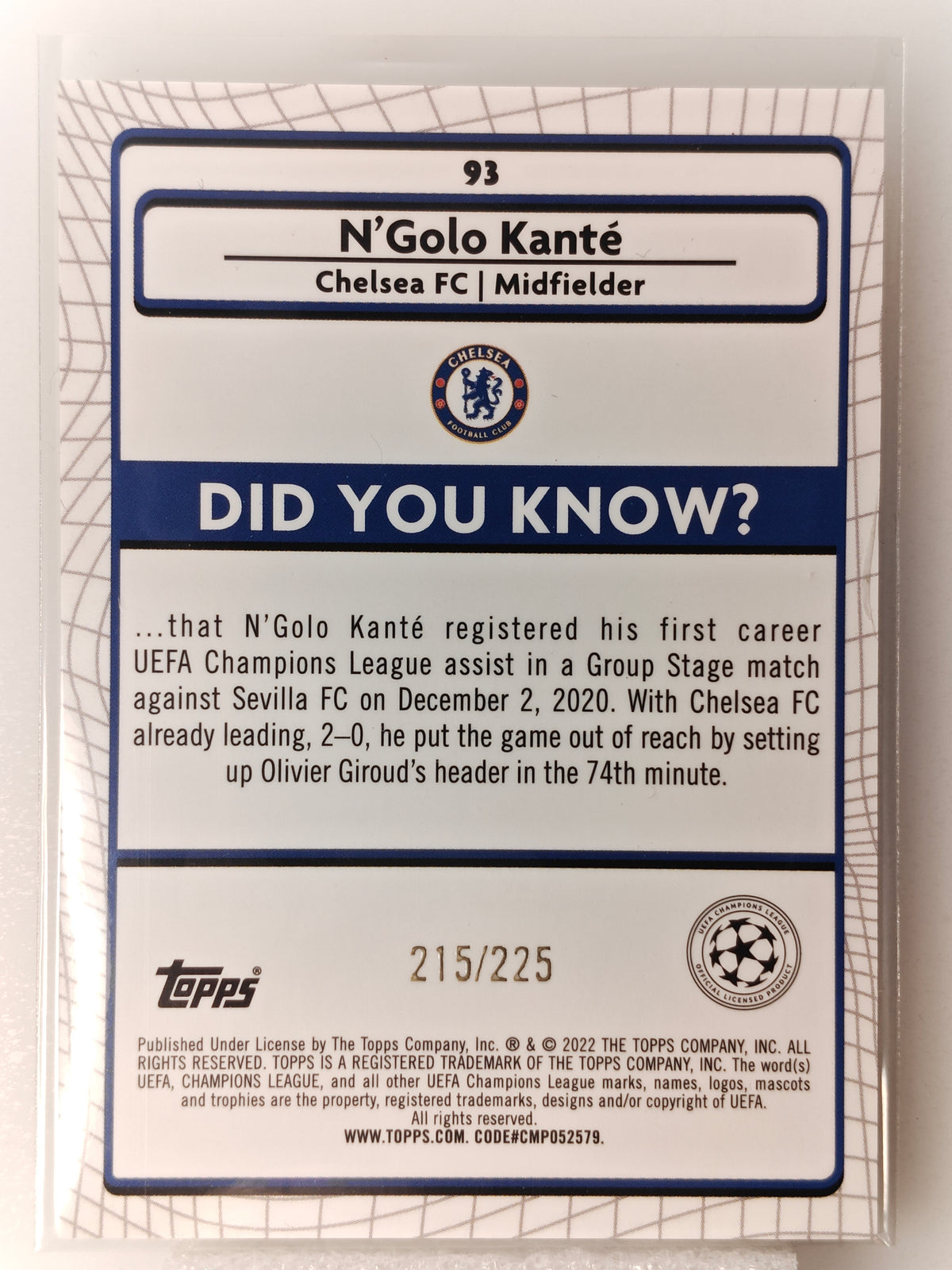 N'Golo Kante /225 - Topps Merlin 21/22