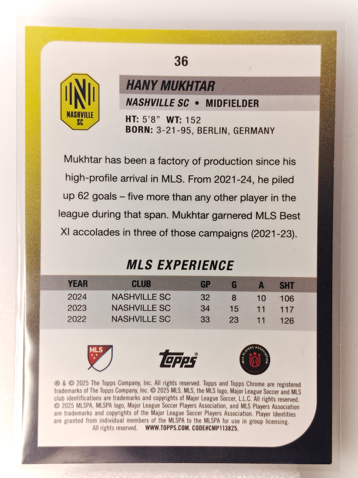 Hany Mukhtar 1/25 - Topps Chrome Mls 25/26