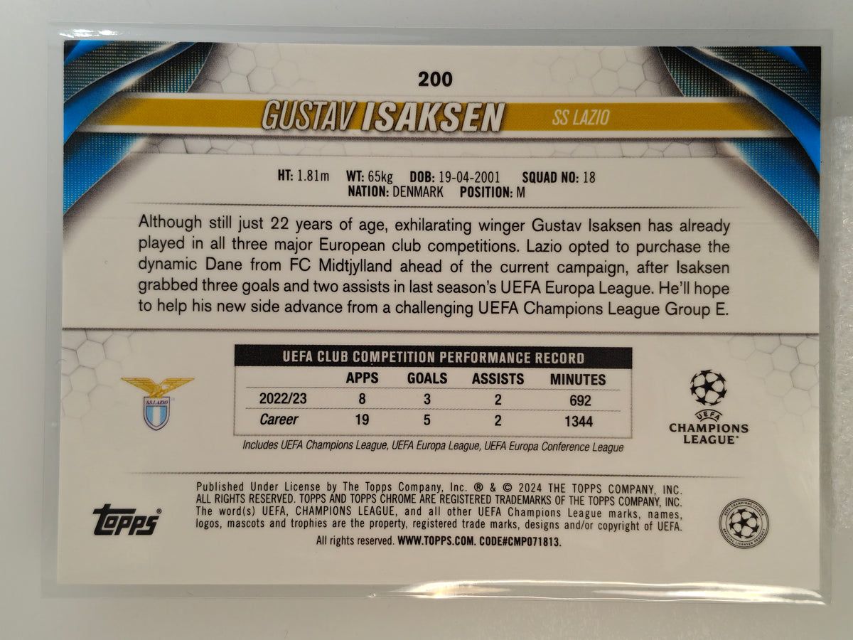 Gustav Isaksen /52 RC - Topps Chrome 23/24