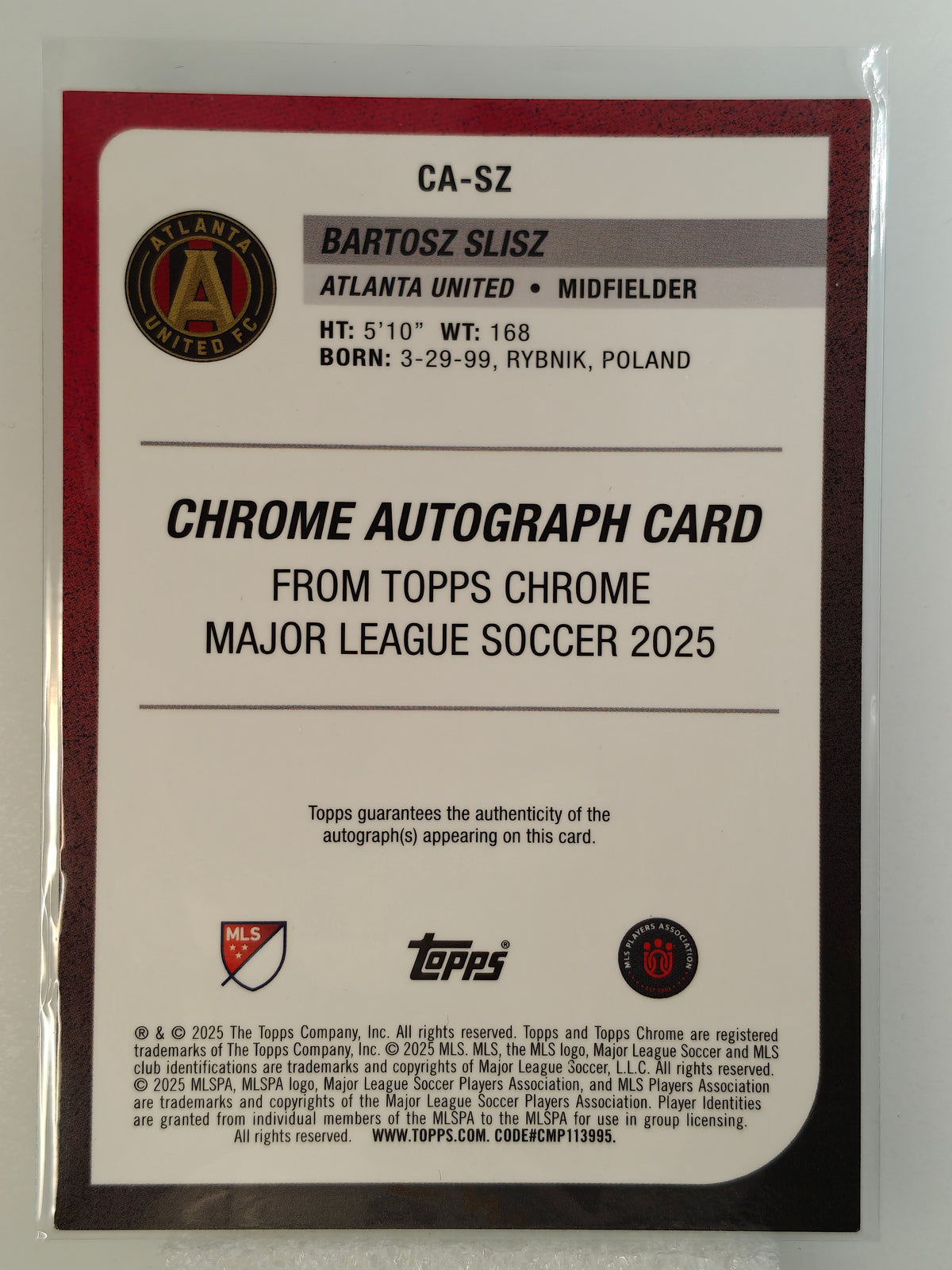 Bartosz Slisz auto /199 - Topps Chrome Mls 25/26