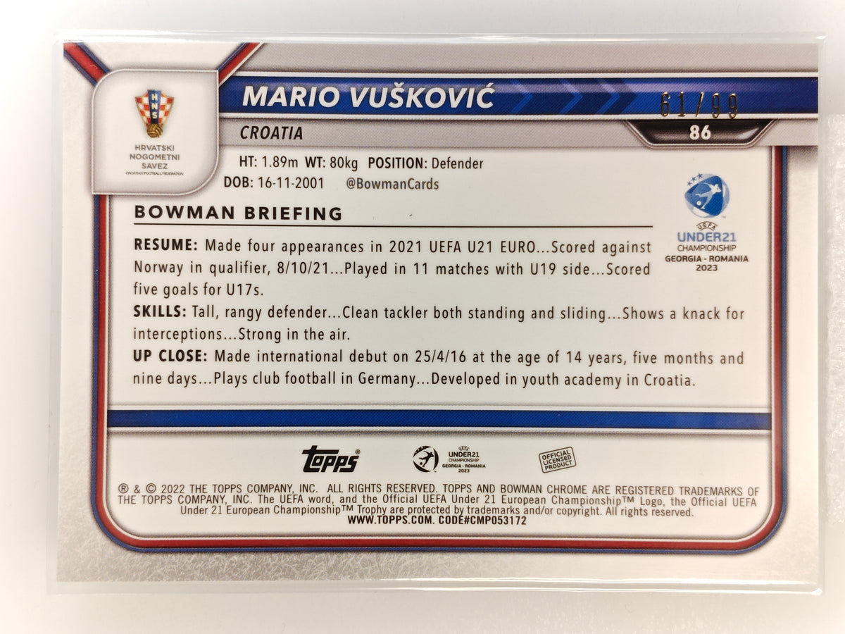 Mario Vuskovic /99 RC 1st bowman - Topps Bowman under 21 euro