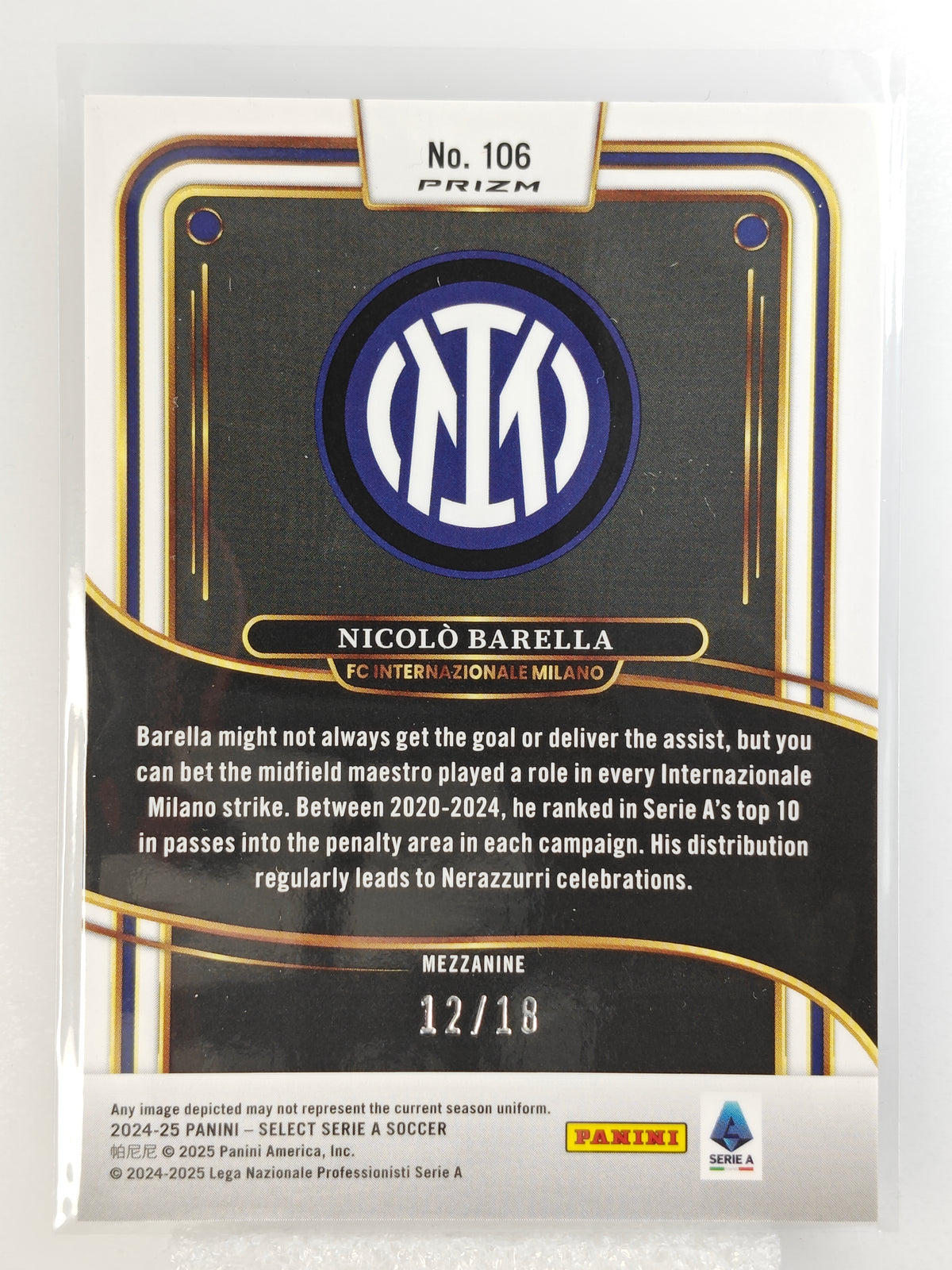 Nicolo Barella /18 - Panini Select Serie A 24/25