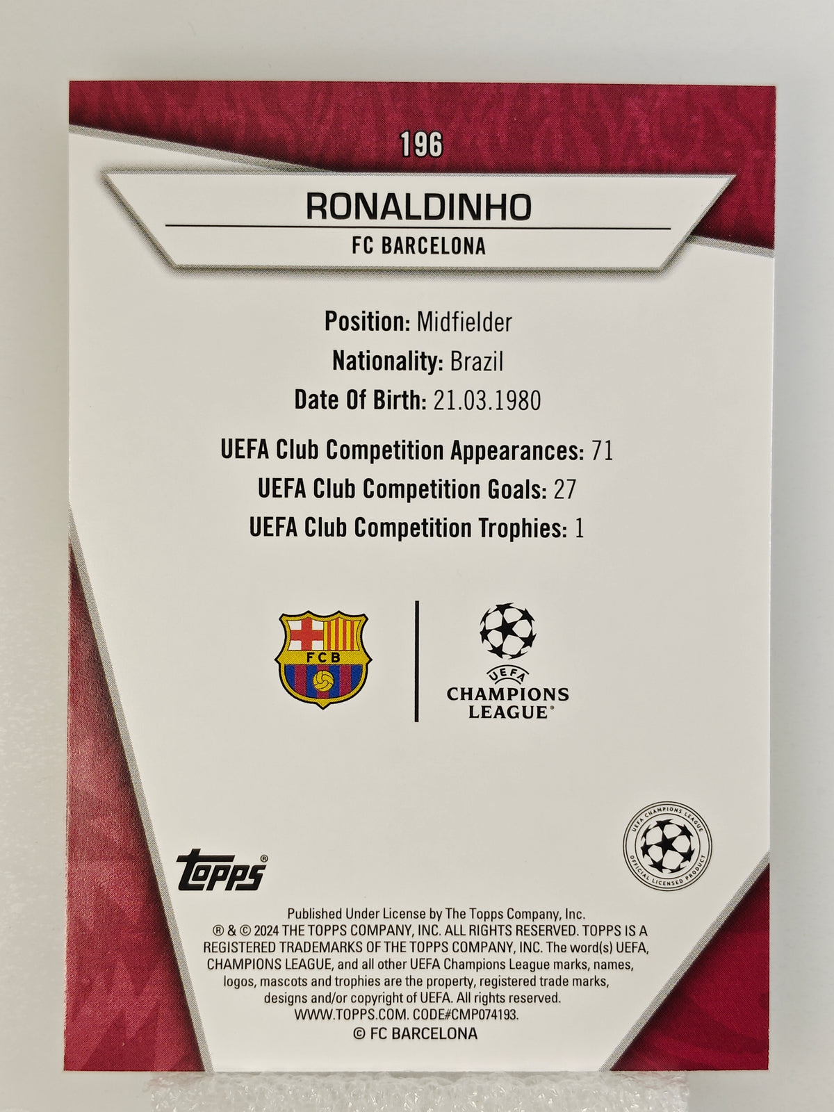 Ronaldinho Molten rare - Topps Superstars 23/24