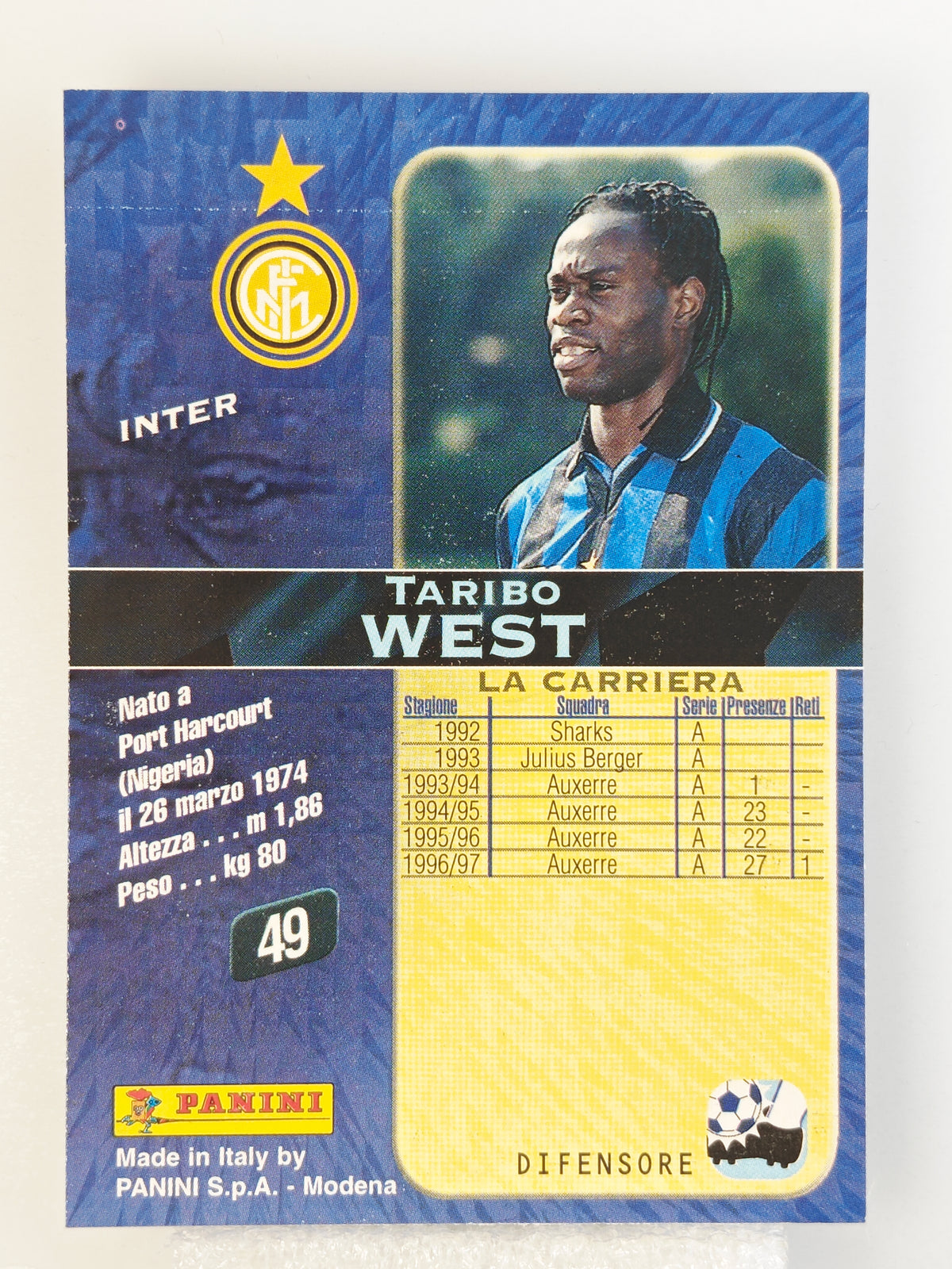 Taribo West - Panini Calcio 98