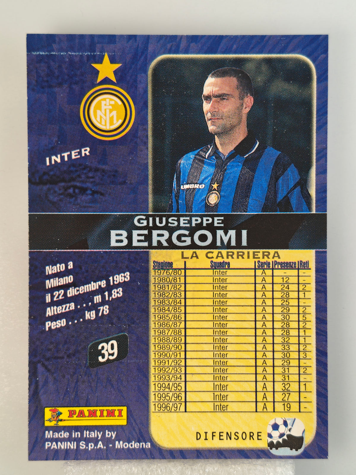 Giuseppe Bergomi - Panini Calcio 98