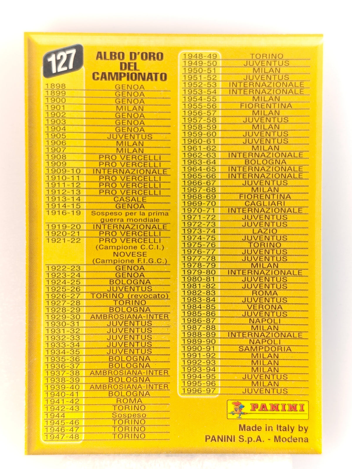 Serie A winners - Panini Calcio 98