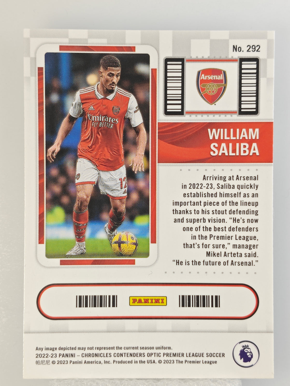 William Saliba RC Rookie ticket - Panini Chronicles 22/23
