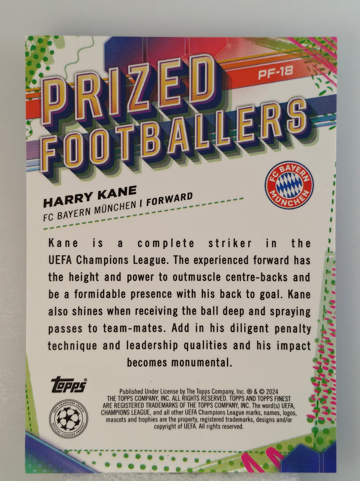 Harry Kane 150/150 Prized Footballers - Topps Finest 23/24