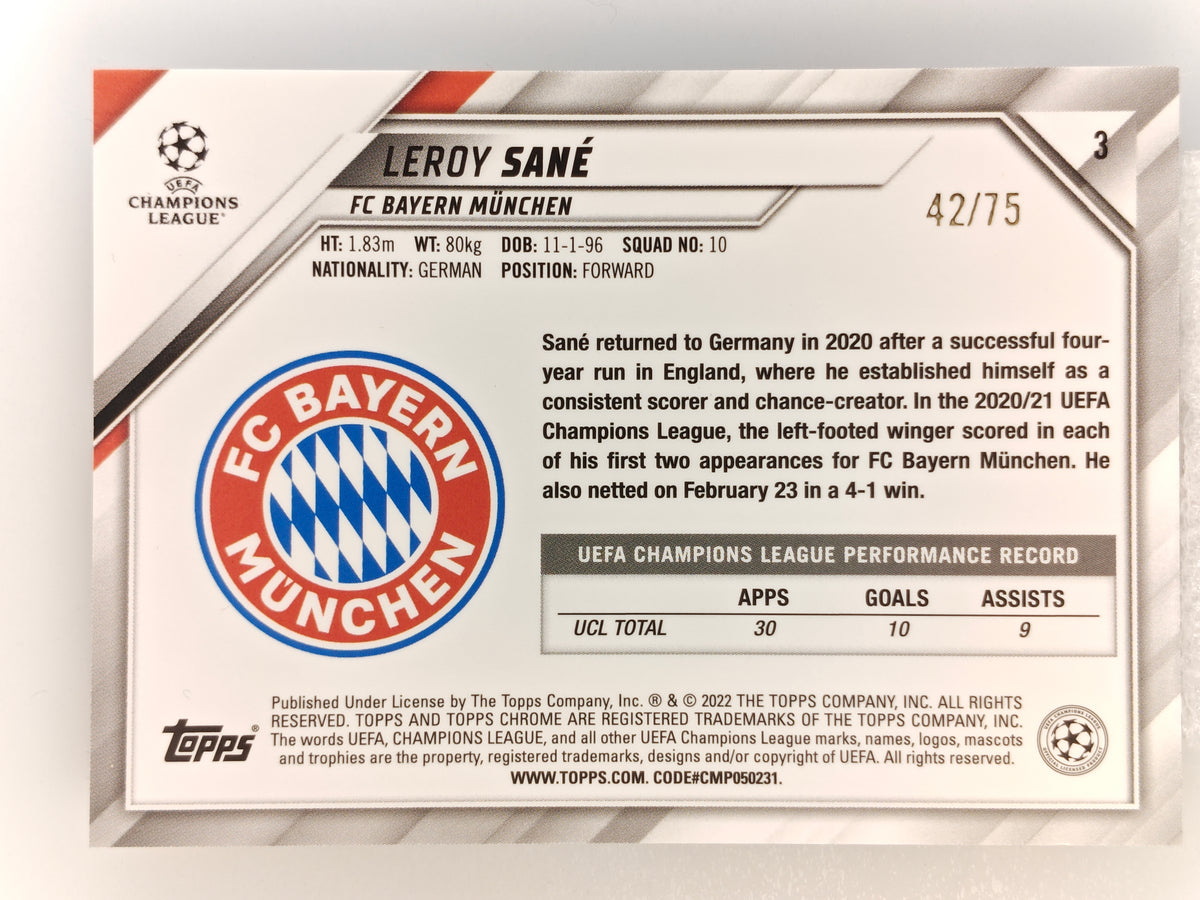 Leroy Sane /75 Starball Blue/gold SP - Topps Chrome 21/22